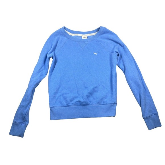 Women’s Victoria’s Secret PINK‎ sweatshirt Crew Neck Blue Logo Pull Over - Picture 2 of 6